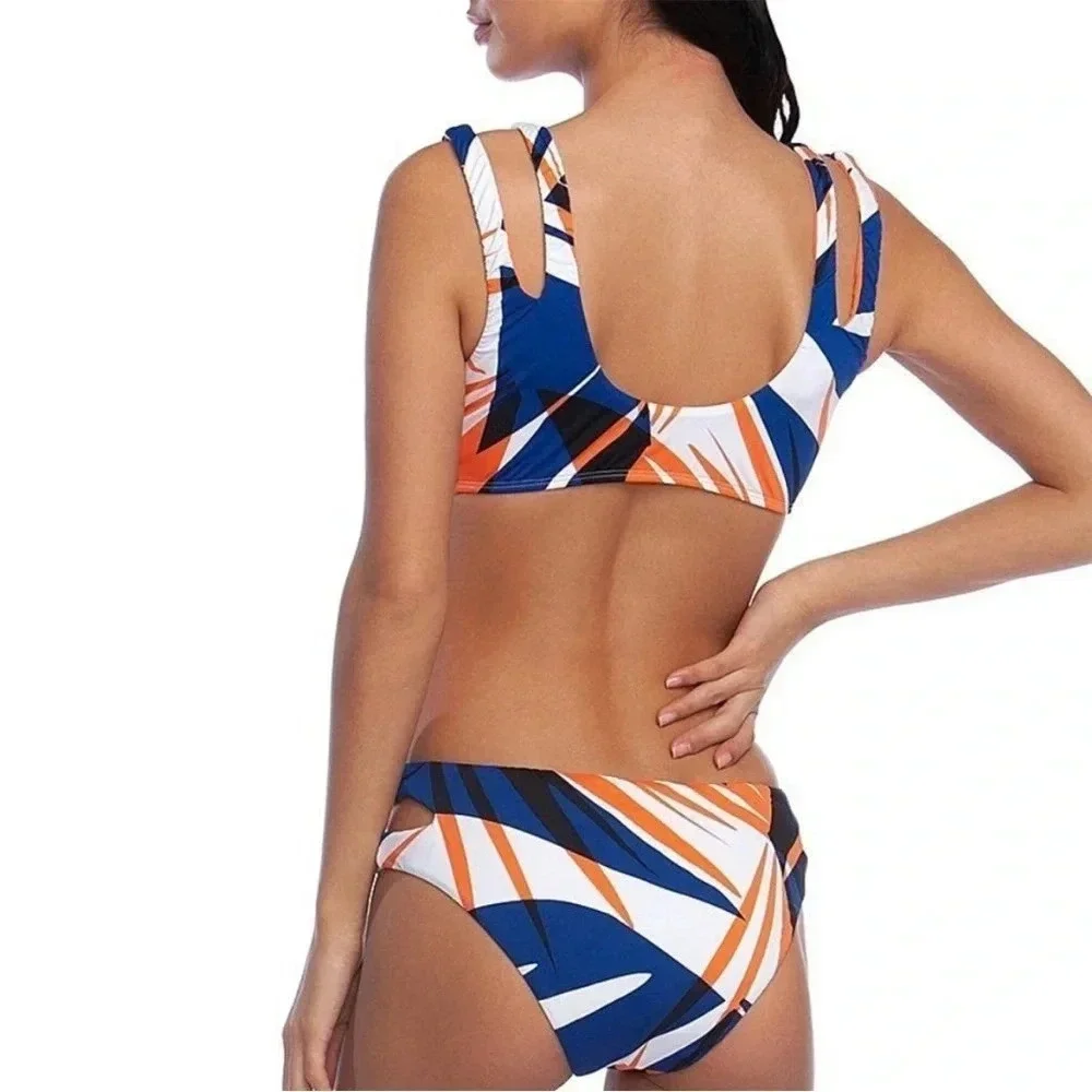 The bikini lab orange blue printed bikini top